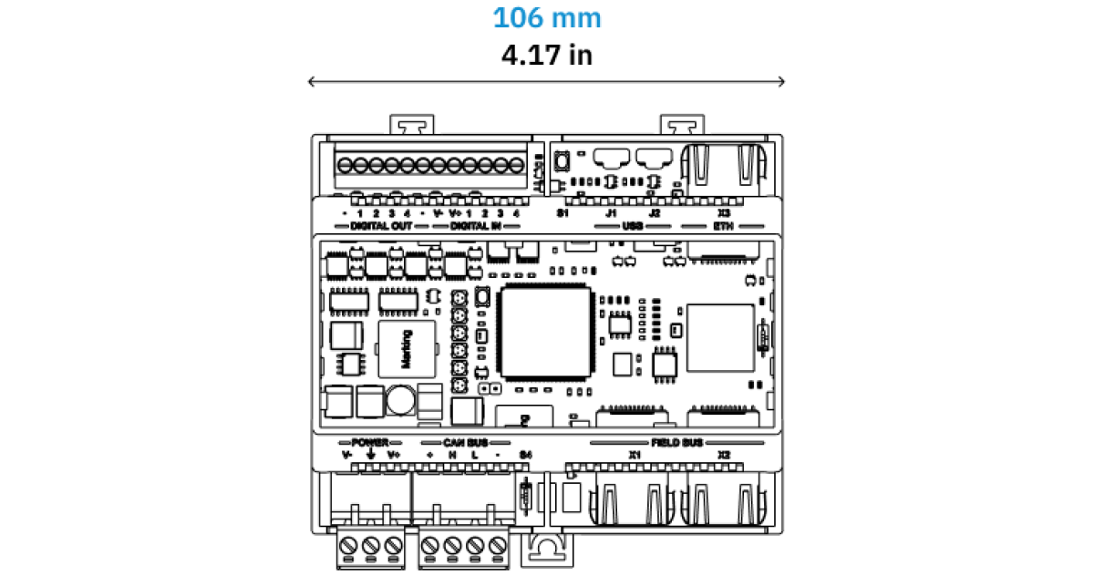 C203 USB dimension front without Sd